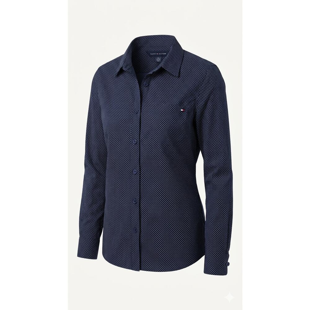 Chic Tommy Hilfiger XL Women's Navy & White Polka Dot Button-Up Shirt